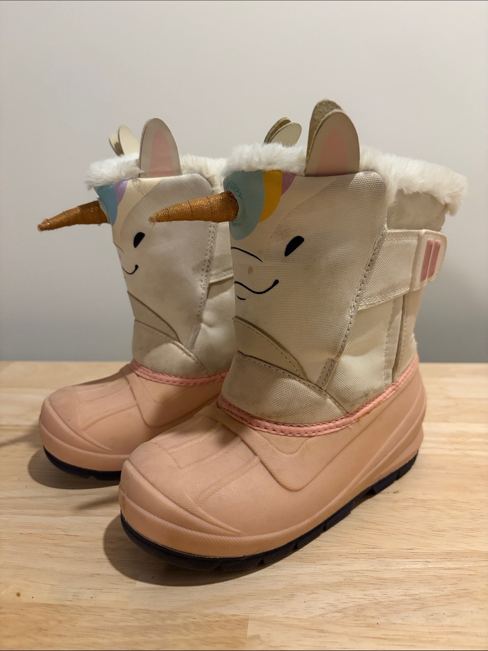 Cat & Jack Lids Unicorn Winter Snow Boots - Pink Cream Size 11